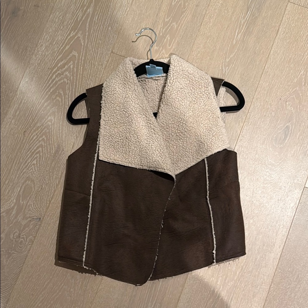 Brown and Cream Shearling Vest